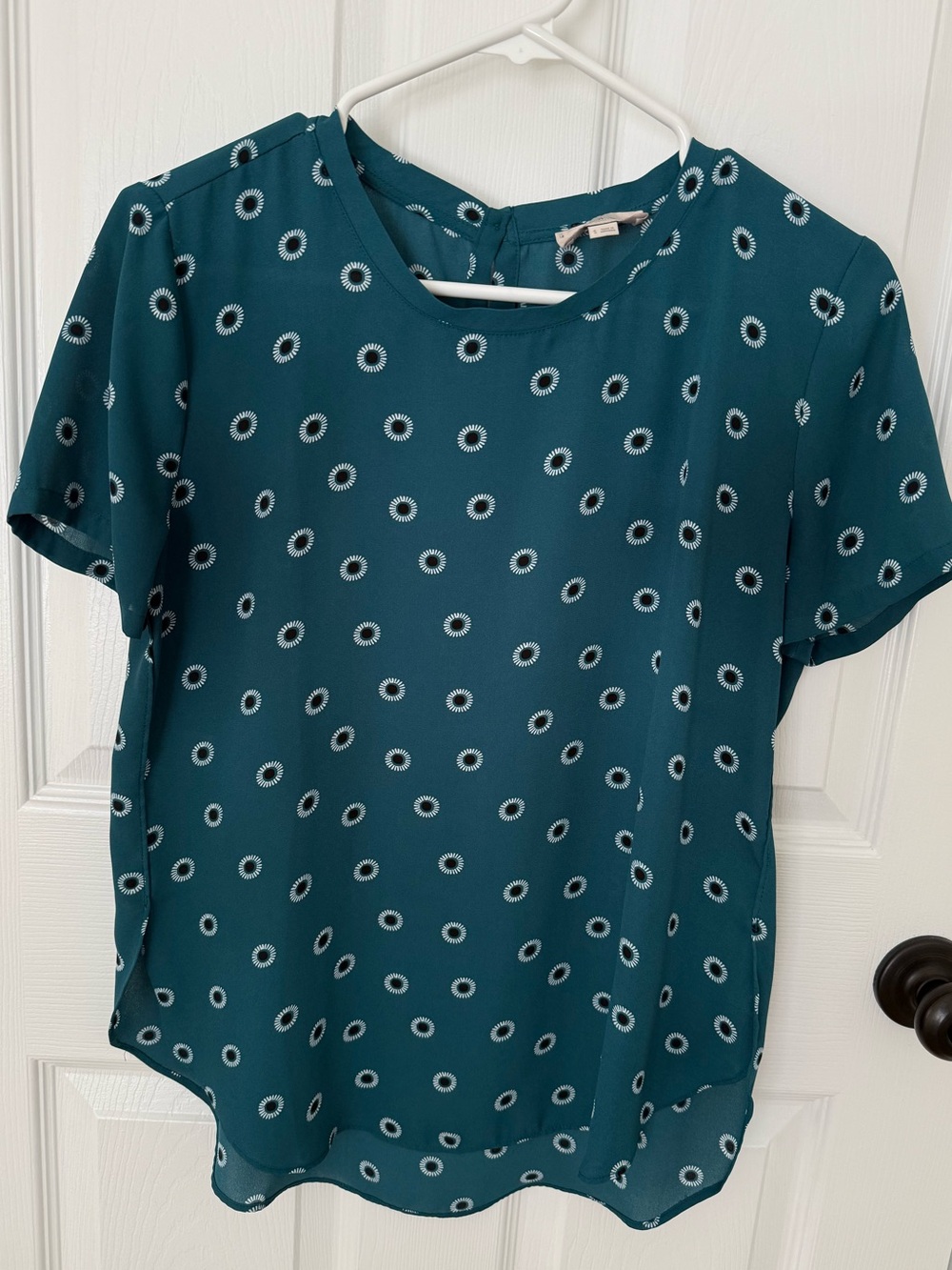 Women’s Loft Short-Sleeve Teal Flower Blouse